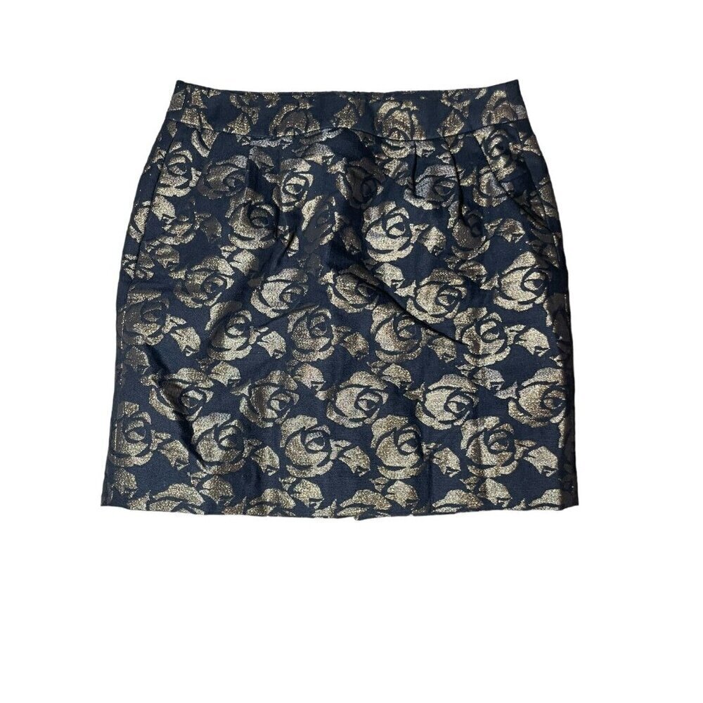 Ann Taylor Loft Womens Black Golden Floral Pleated Short Pencil Skirt Size 4P
